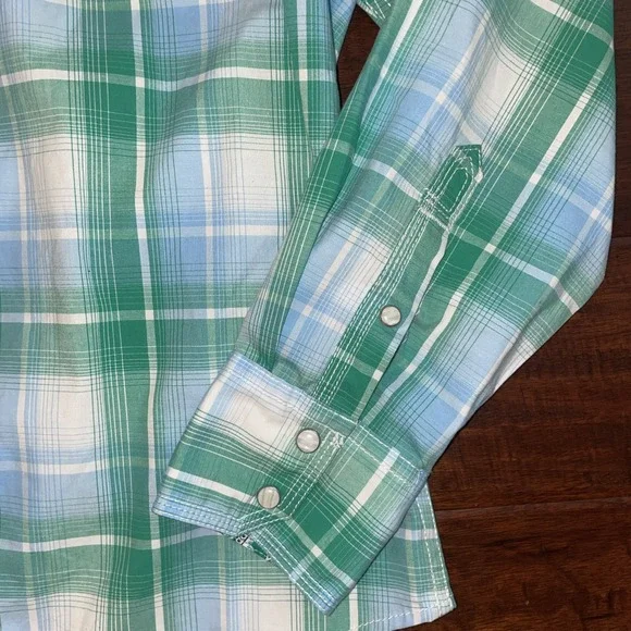Wrangler 20X Competition Pearl Snap Western Shirt Medium Plaid Cowboy Flip Cuffs - Picture 5 of 10